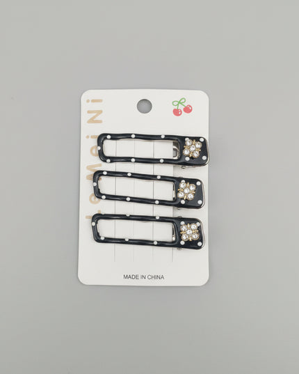 3-Pc Glossy Finish Black Dotted White Hair Pins