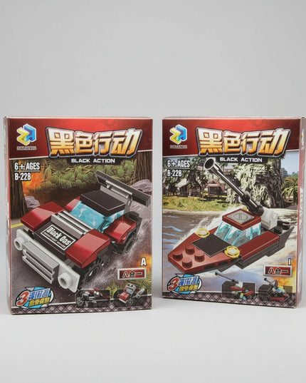 Two toy packaging boxes with a black background