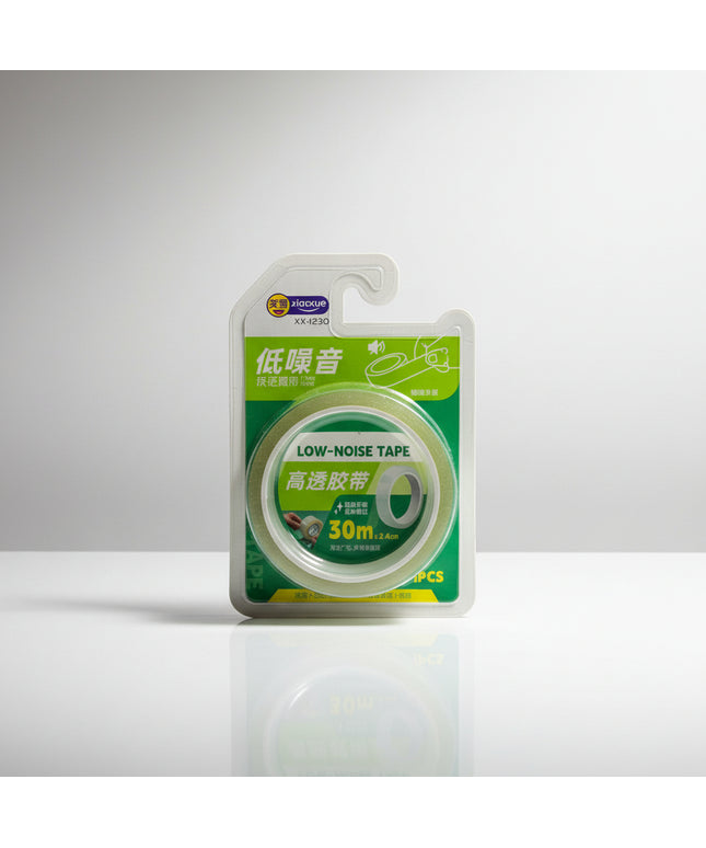 Packaged green tape with label on a dark background