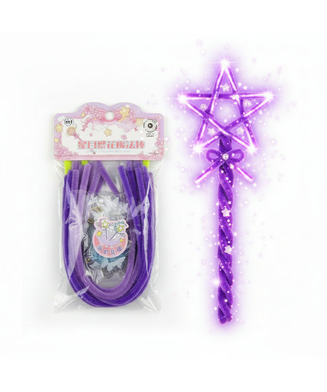 Purple lanyard with a colorful charm in clear packaging on a black background