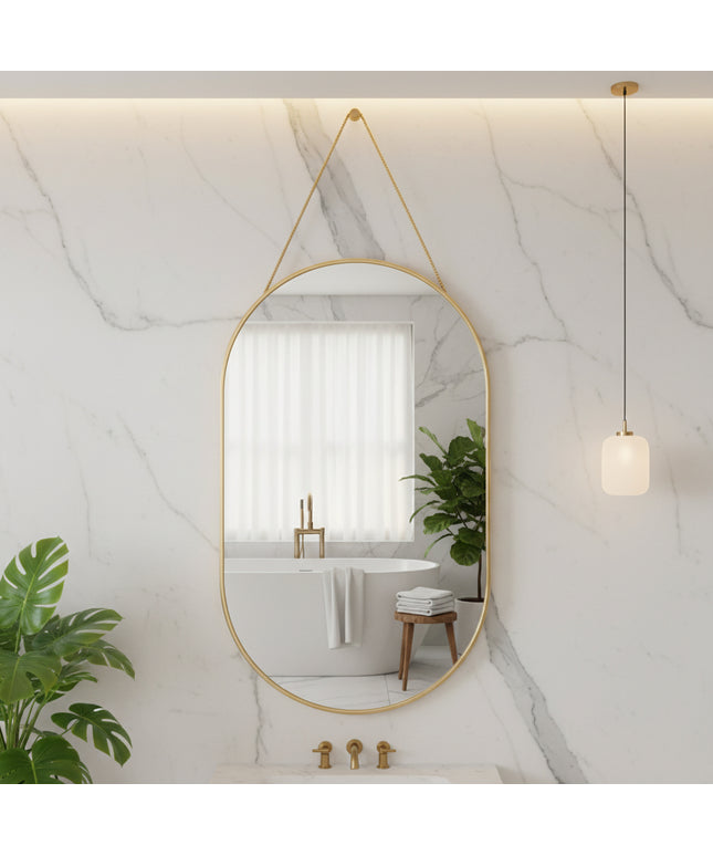 Gold Rope Oval Hanging Mirror