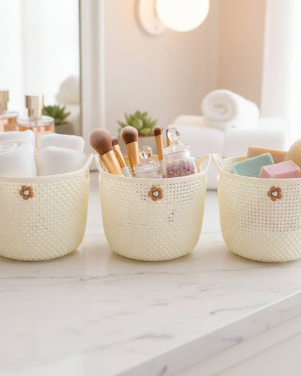 3-Pc Rattan-Look Round Storage Basket