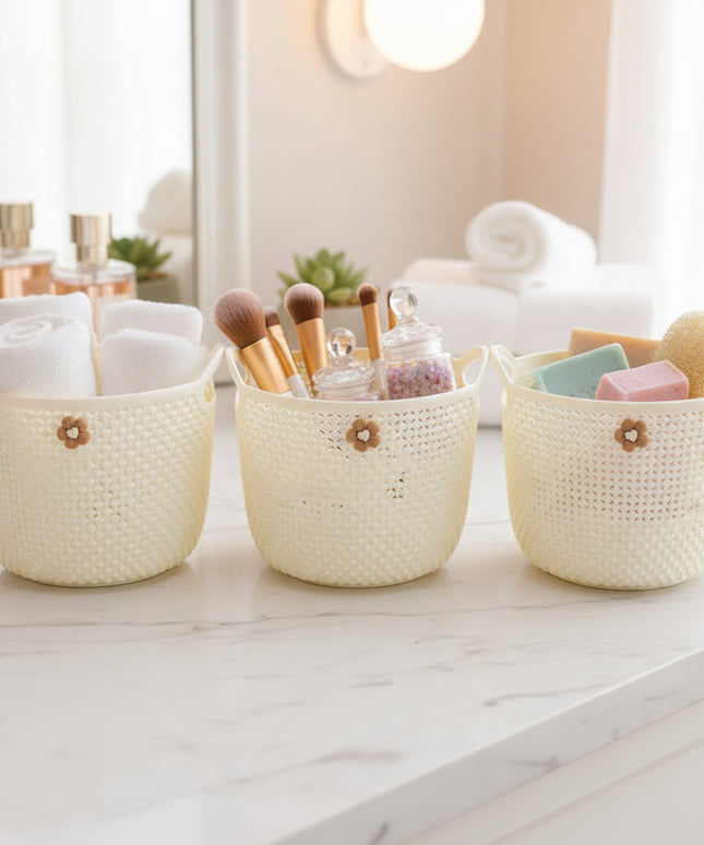 3-Pc Rattan-Look Round Storage Basket