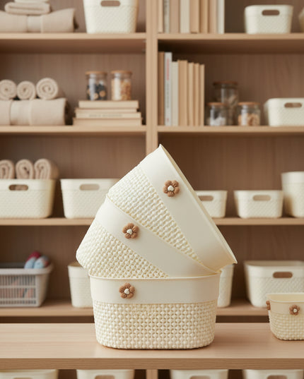 3-Pc Rattan-Look Rectangular Storage Basket