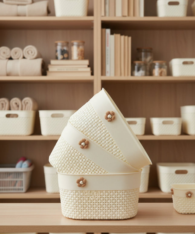 3-Pc Rattan-Look Rectangular Storage Basket