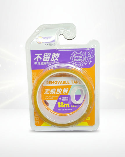 Packaged removable tape on a dark background