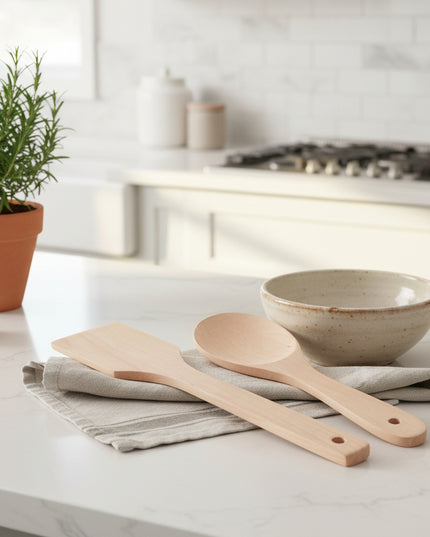 2-Pc Wooden Spatula & Spoon Combo